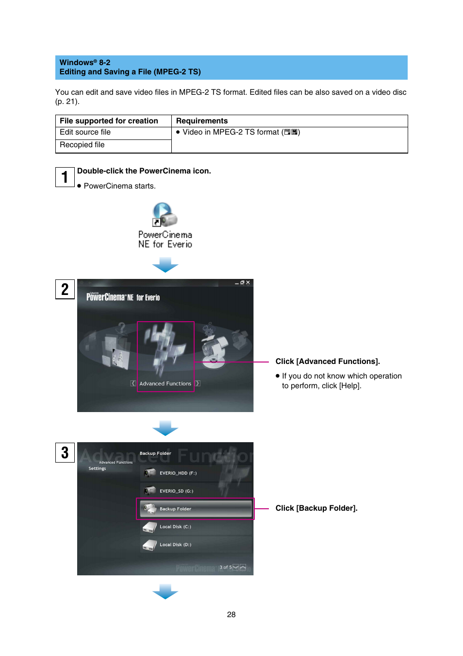 Editing and saving a file (mpeg-2 ts) | JVC Everio GZ-HD30 User Manual | Page 28 / 48