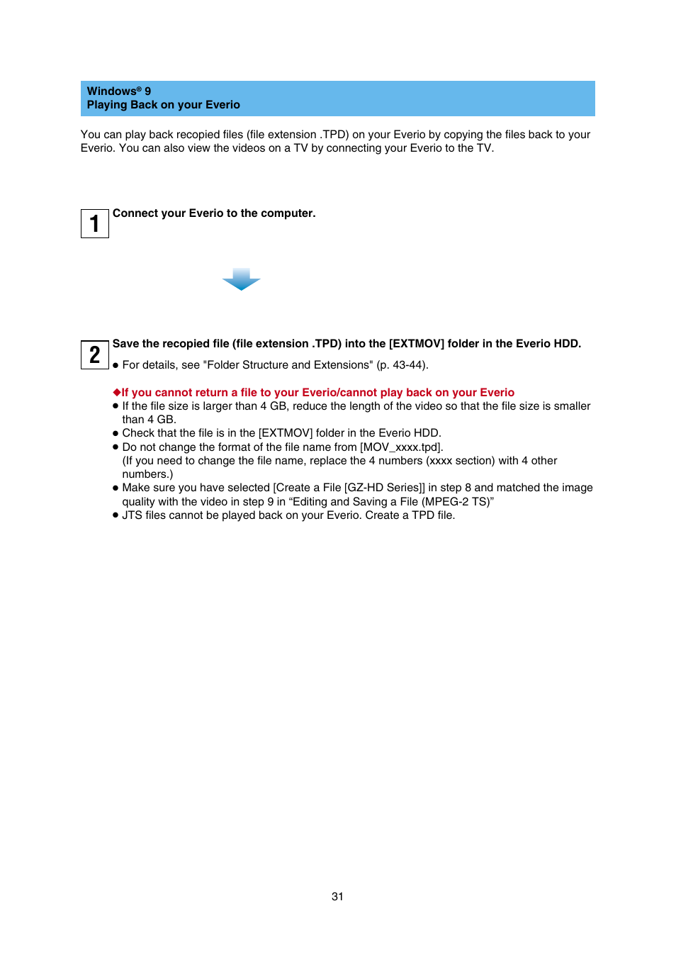 Playing back on your everio | JVC Everio GZ-HD30 User Manual | Page 31 / 48