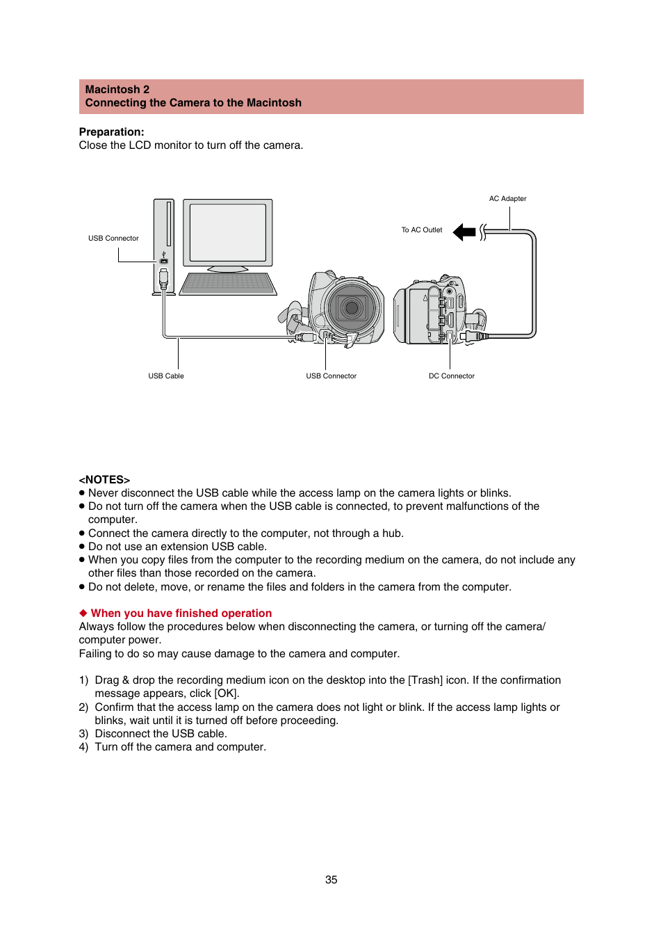 Connecting the camera to the, Macintosh | JVC Everio GZ-HD30 User Manual | Page 35 / 48