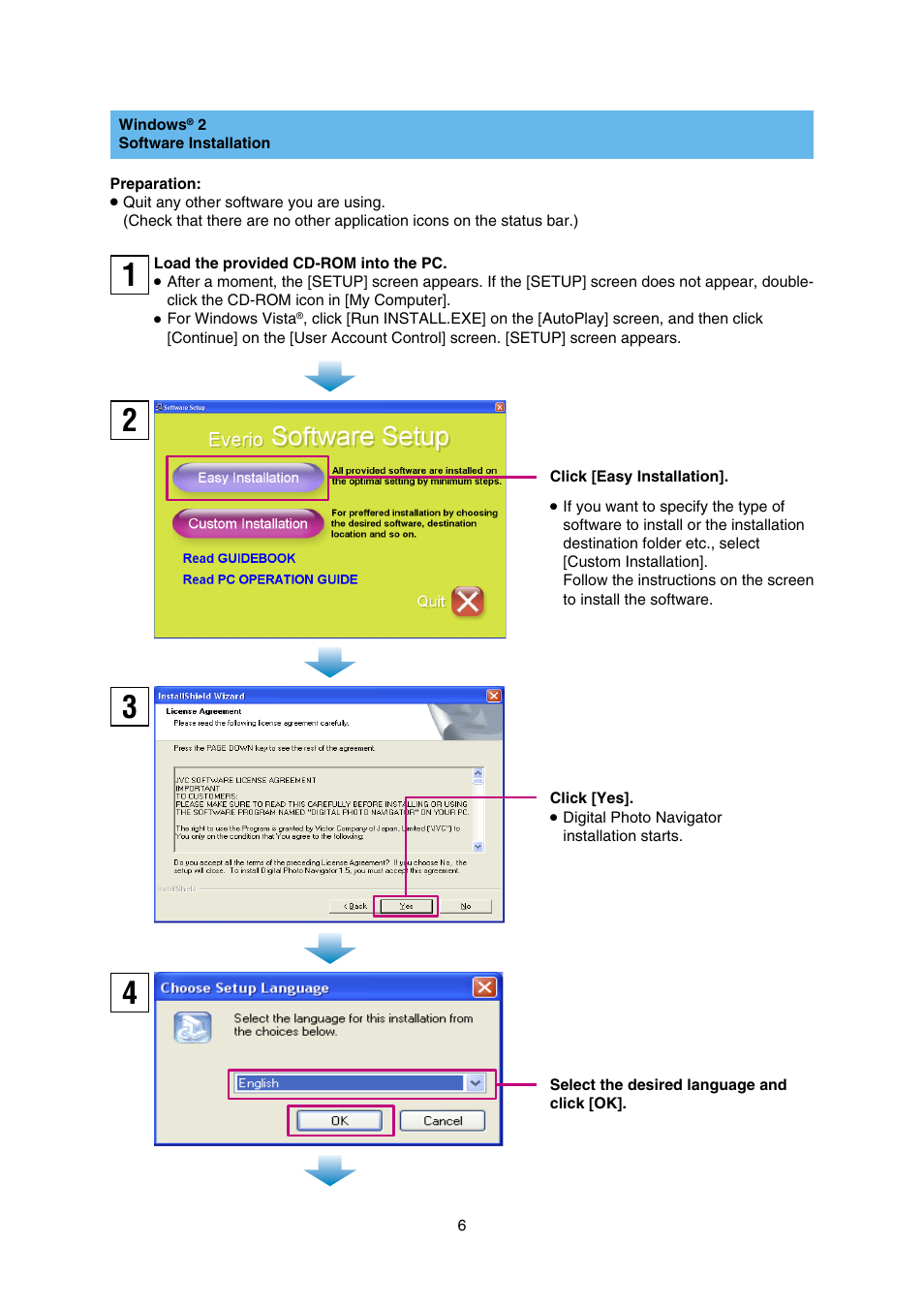 Software installation | JVC Everio GZ-HD30 User Manual | Page 6 / 48