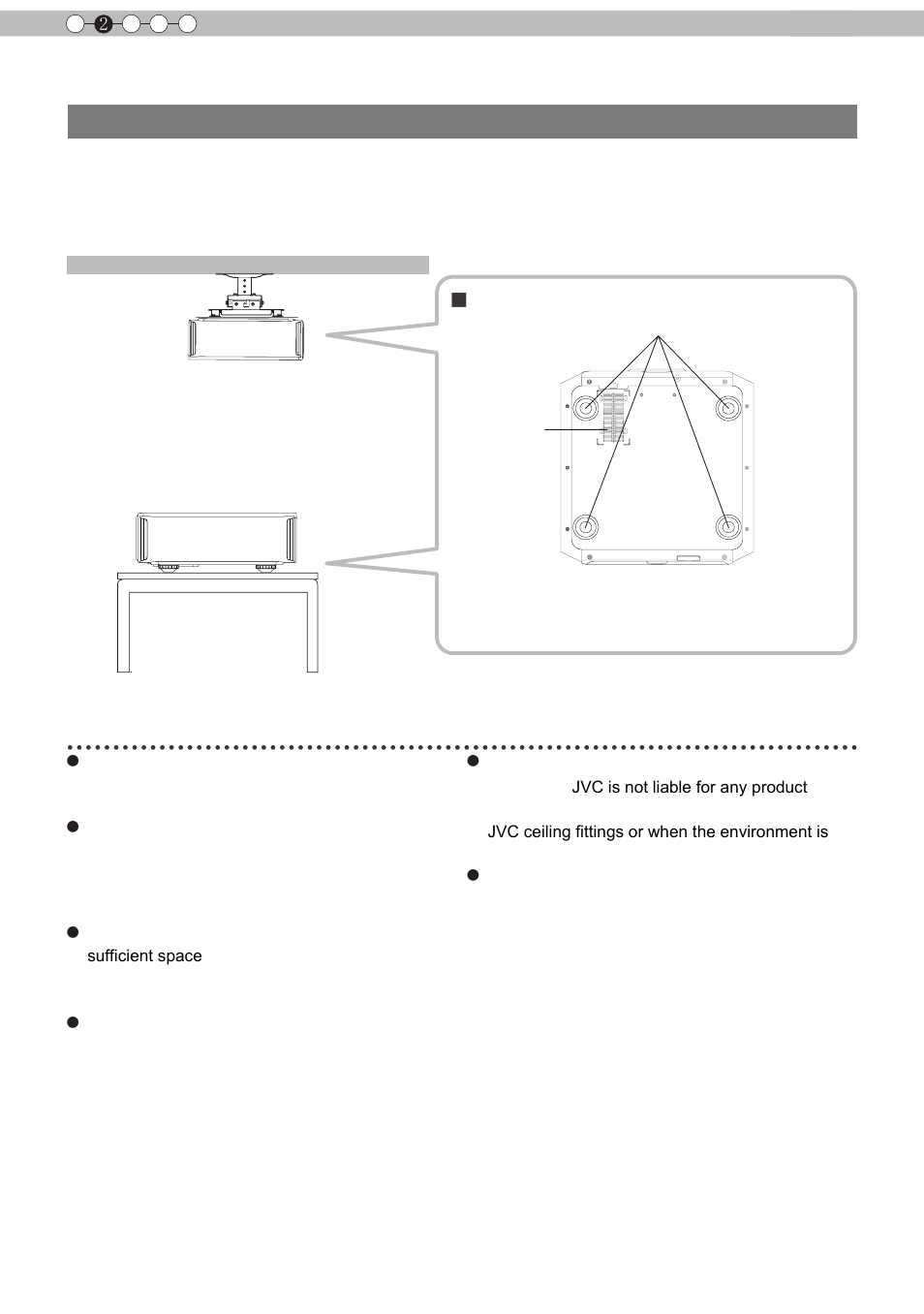 About installation (continued), Fixation of the projector, Precautions for mounting | JVC D-ILA DLA-RS60 User Manual | Page 22 / 78