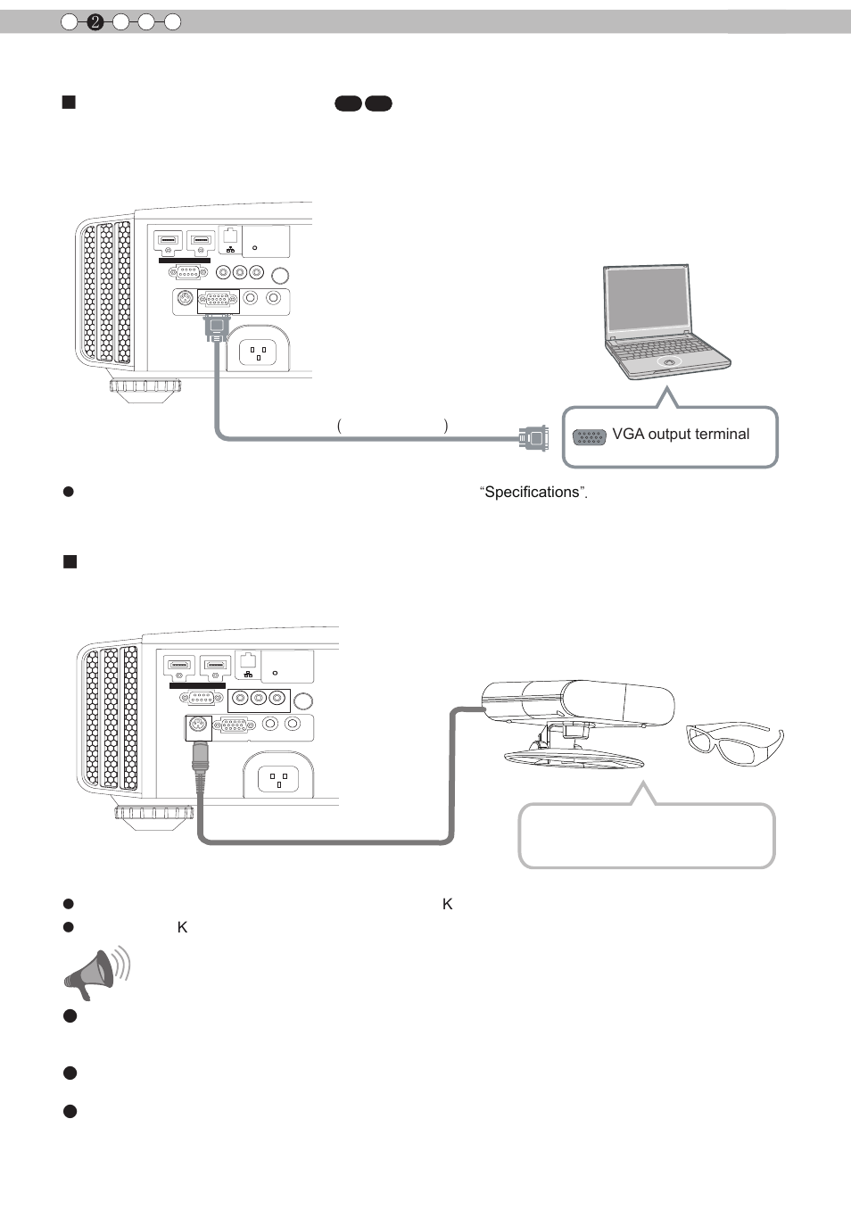About the connection (continued), Connecting via pc cable, Connected by a 3d synchro terminal | Preparation 2, 3d synchro emitter, Caution, This unit, 3d-glasses | JVC D-ILA DLA-RS60 User Manual | Page 28 / 78