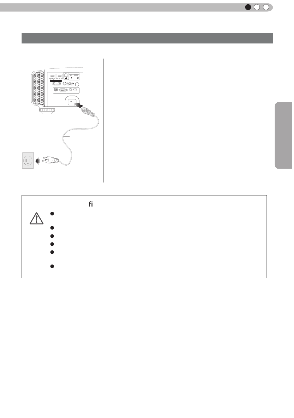 About the connection (continued), Connection of the power cord (provided), Preparation | Be carful to avoid fire and electric shocks, English, Connect it only with the provided power cord, Do not unplug with wet hands | JVC D-ILA DLA-RS60 User Manual | Page 31 / 78