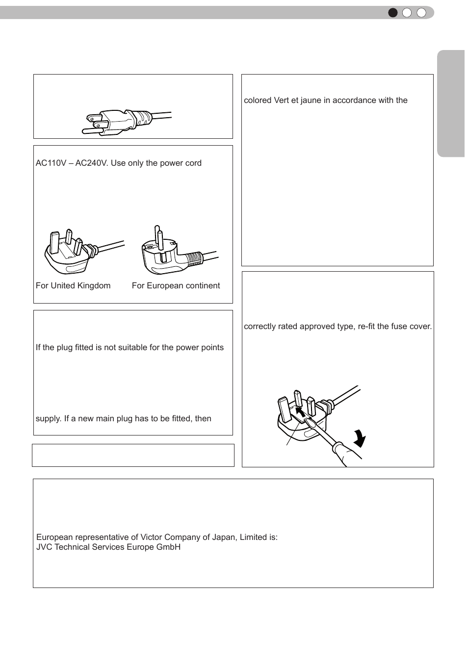 Safety precautions (continued), Power connection, Power connection (united kingdom only) | Getting started | JVC D-ILA DLA-RS60 User Manual | Page 5 / 78
