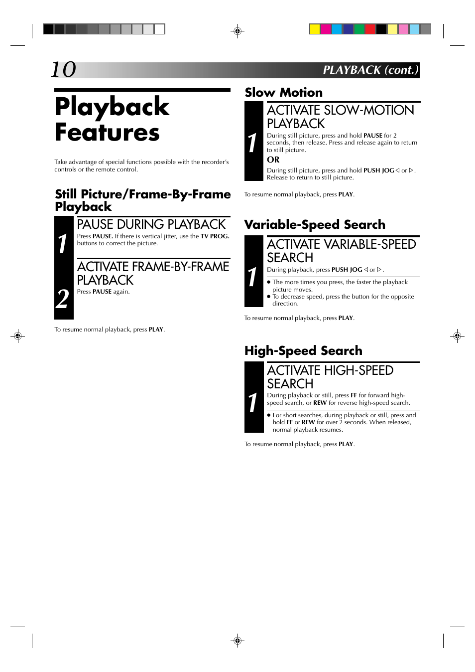 Playback features | JVC HR-A237E User Manual | Page 10 / 33