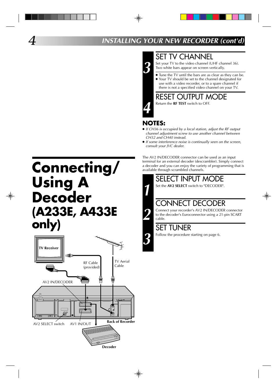 Connecting/ using a decoder | JVC HR-A237E User Manual | Page 4 / 33