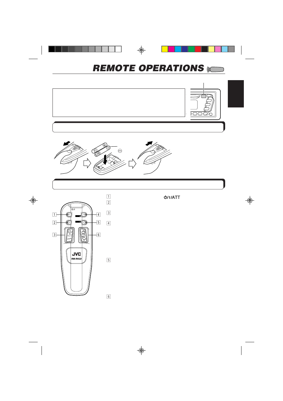 Remote operations, Using the remote controller, Installing the batteries | JVC KD-S757R User Manual | Page 31 / 38