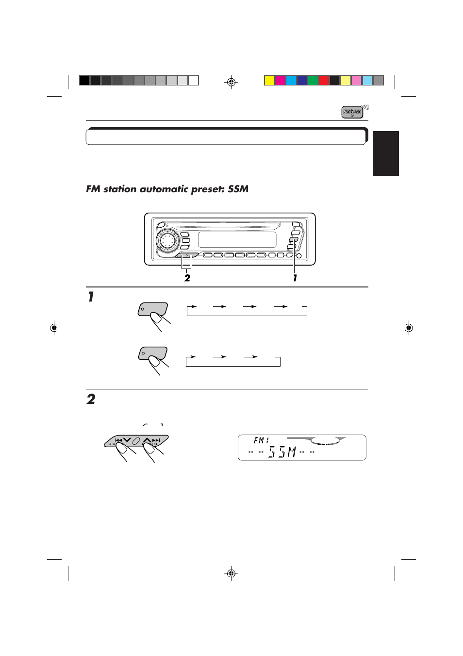 Fm station automatic preset: ssm | JVC KD-S757R User Manual | Page 7 / 38