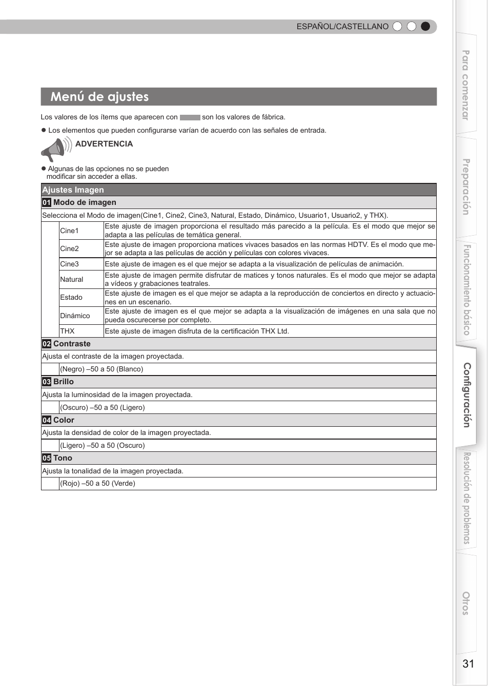 Menú de ajustes | JVC DLA-RS35 User Manual | Page 155 / 185