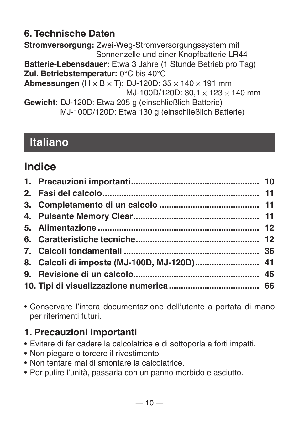 Italiano indice | Casio DJ-120D User Manual | Page 13 / 75