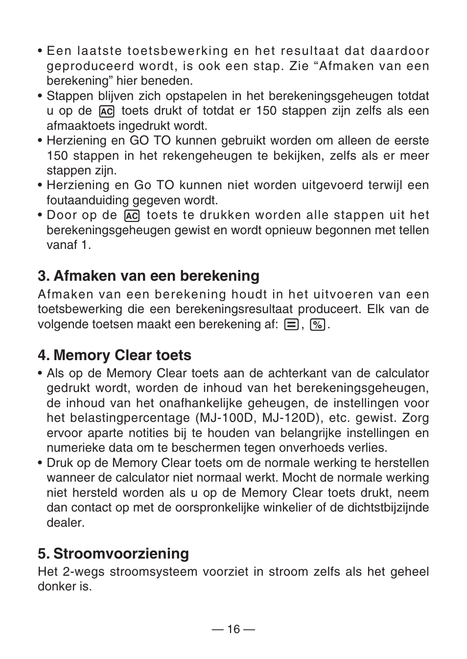 Afmaken van een berekening, Stroomvoorziening | Casio DJ-120D User Manual | Page 19 / 75