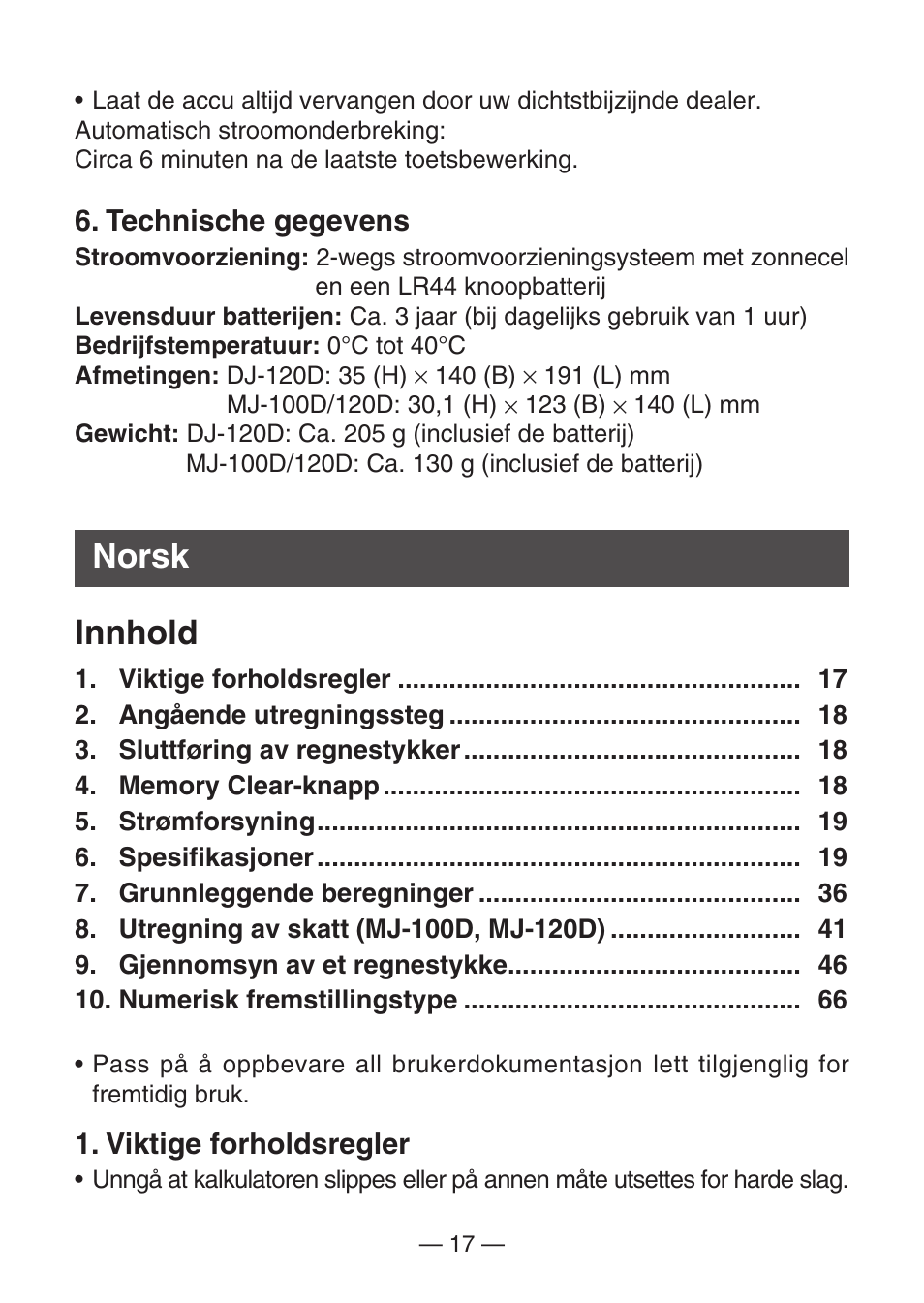 Norsk innhold | Casio DJ-120D User Manual | Page 20 / 75