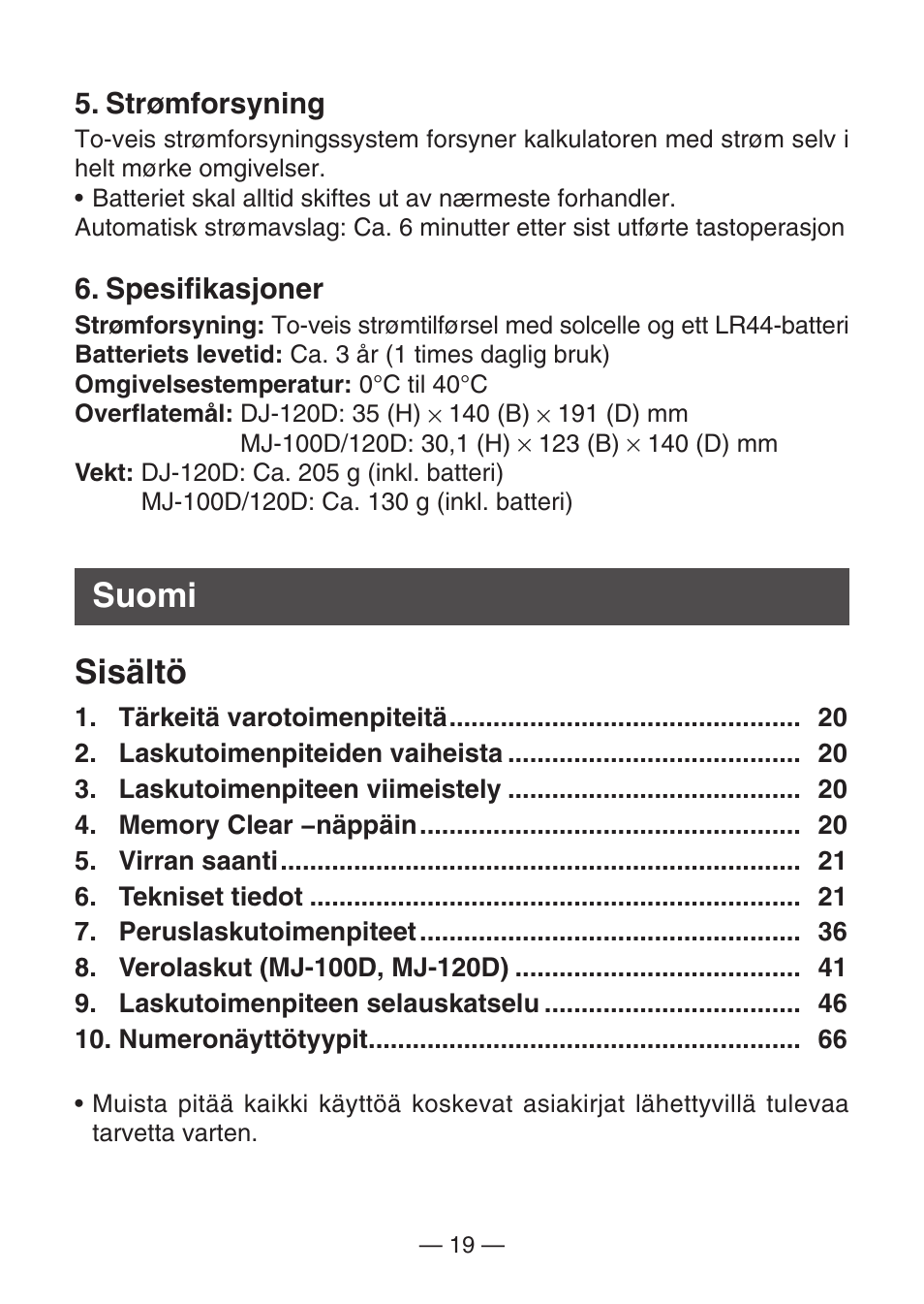 Suomi sisältö | Casio DJ-120D User Manual | Page 22 / 75