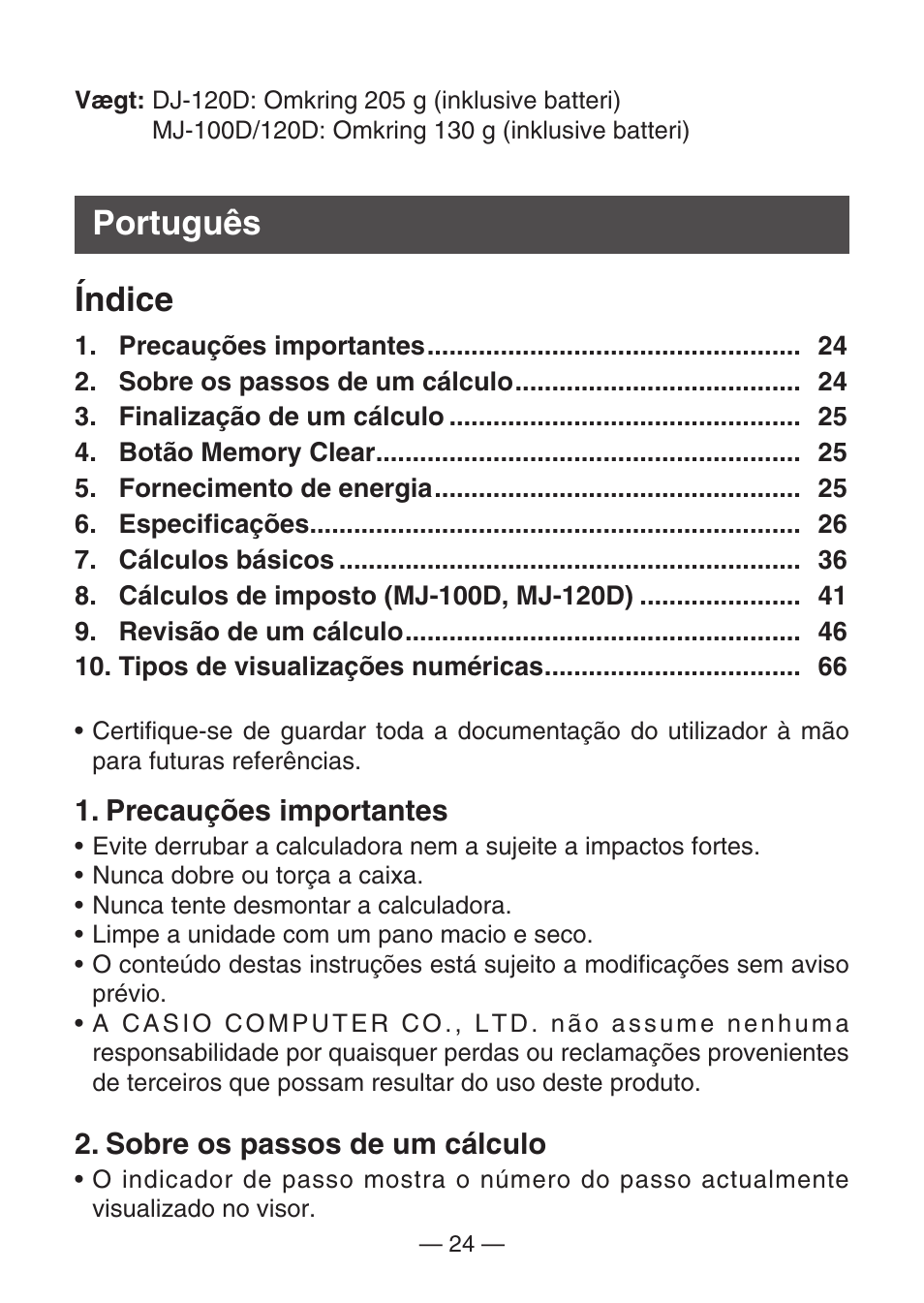 Português índice | Casio DJ-120D User Manual | Page 27 / 75