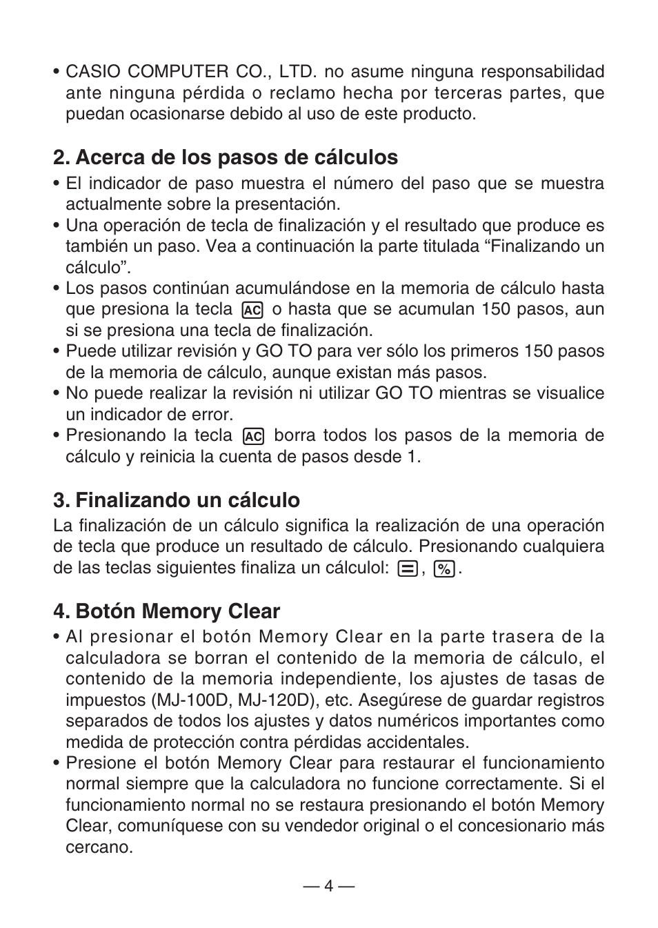 Acerca de los pasos de cálculos, Finalizando un cálculo | Casio DJ-120D User Manual | Page 7 / 75