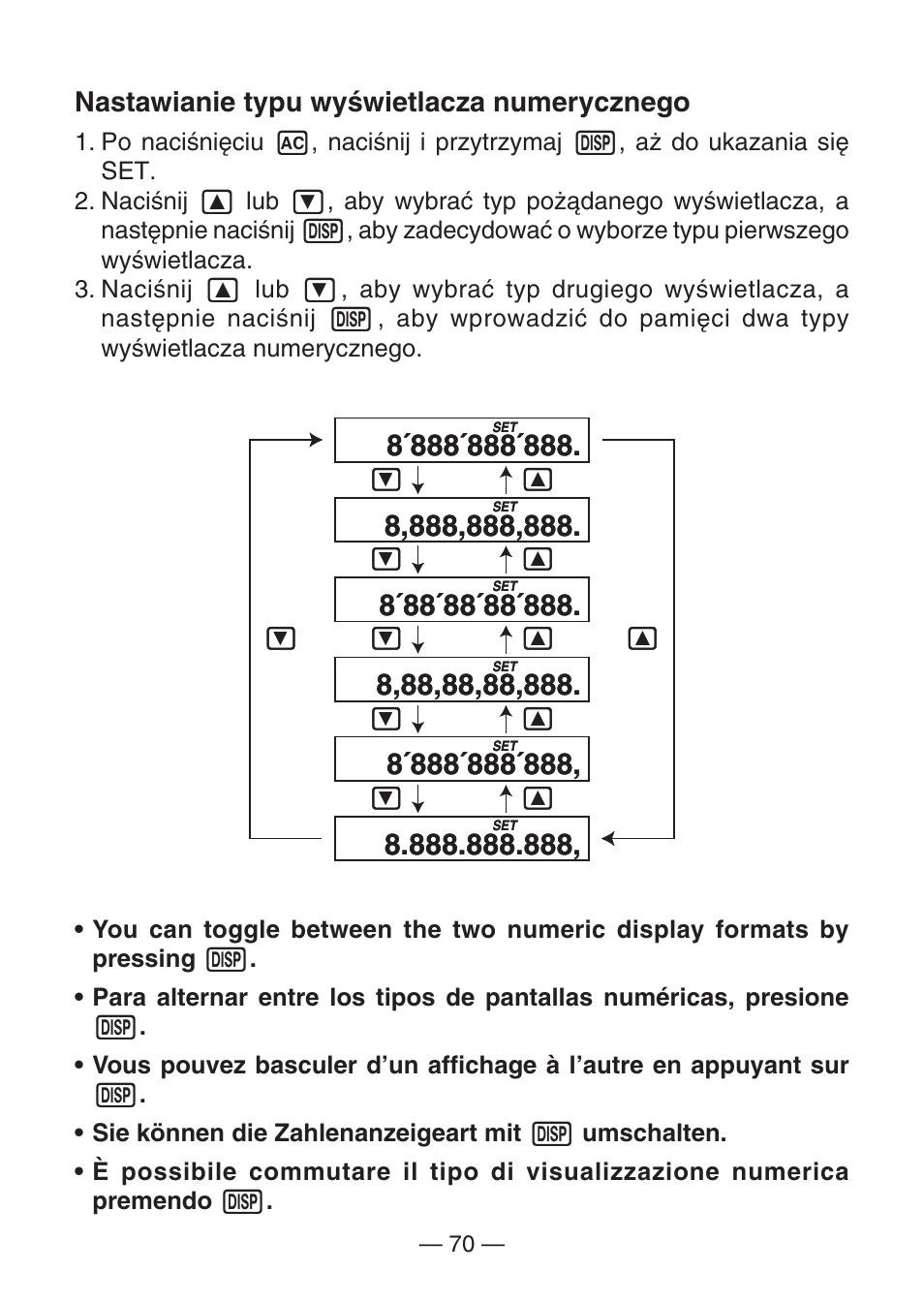 Nastawianie typu wyświetlacza numerycznego | Casio DJ-120D User Manual | Page 73 / 75