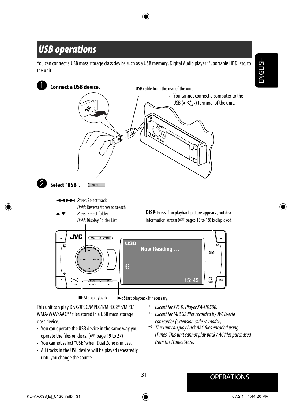 Usb operations, Operations, English | JVC KD-AVX33 User Manual | Page 111 / 382