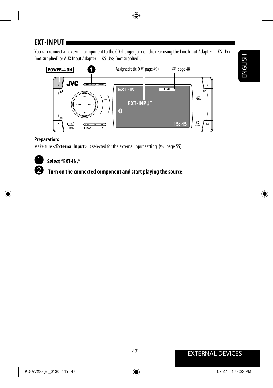 Ext-input, External devices english | JVC KD-AVX33 User Manual | Page 127 / 382