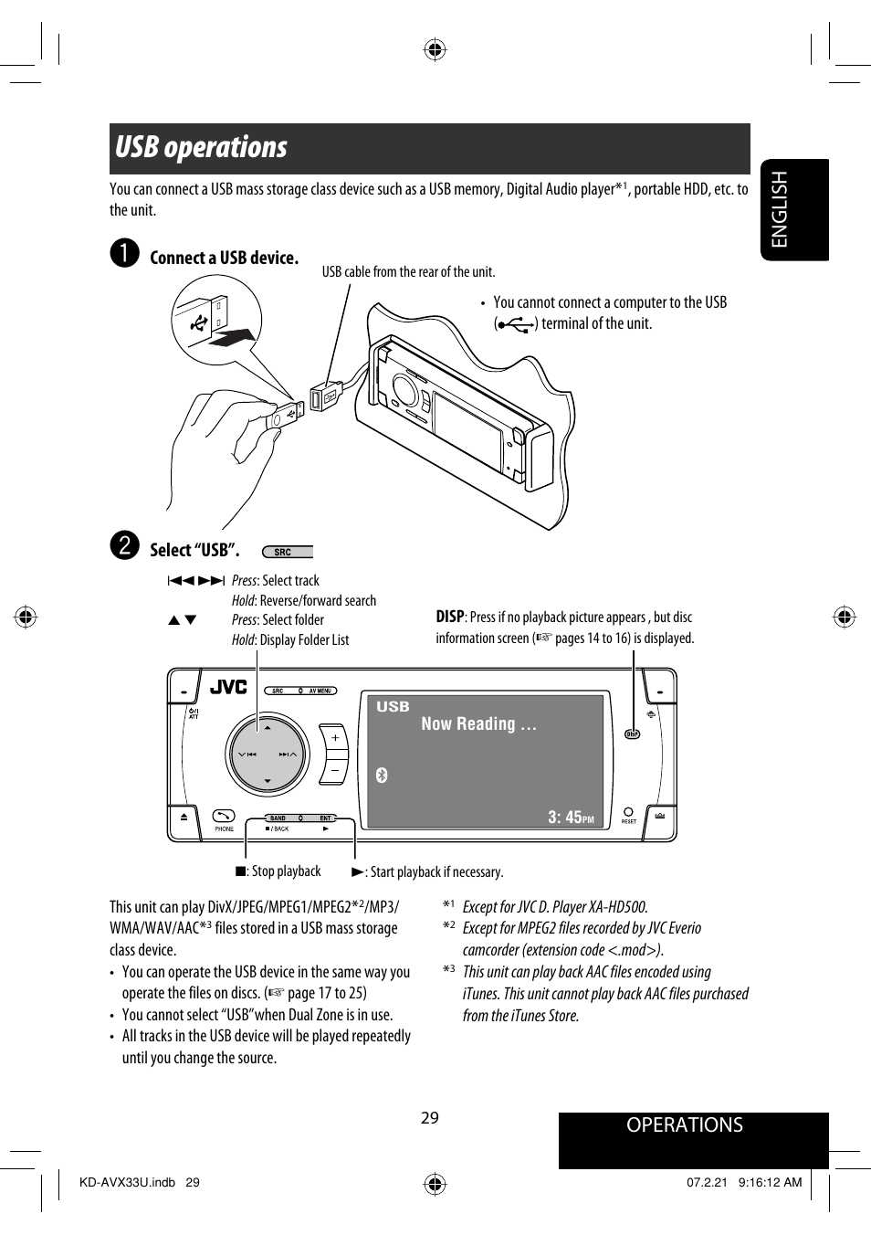 Usb operations, Operations, English | JVC KD-AVX33 User Manual | Page 265 / 382