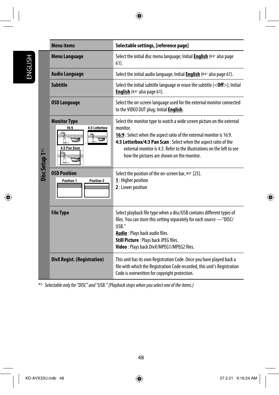 English, Disc setup 1 | JVC KD-AVX33 User Manual | Page 284 / 382