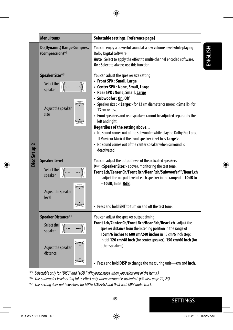 Settings, English, Disc setup 2 | JVC KD-AVX33 User Manual | Page 285 / 382