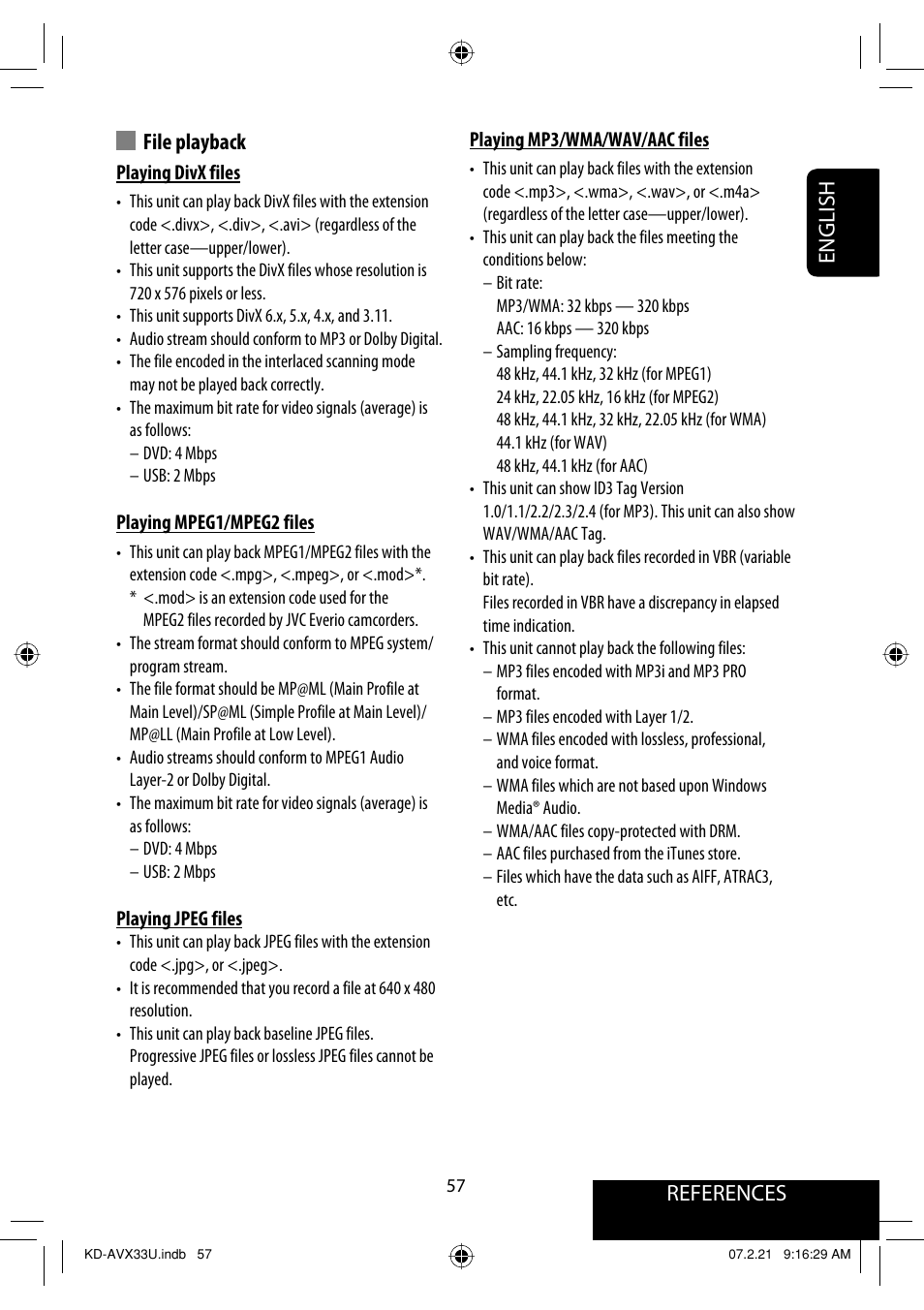 References english, File playback | JVC KD-AVX33 User Manual | Page 293 / 382