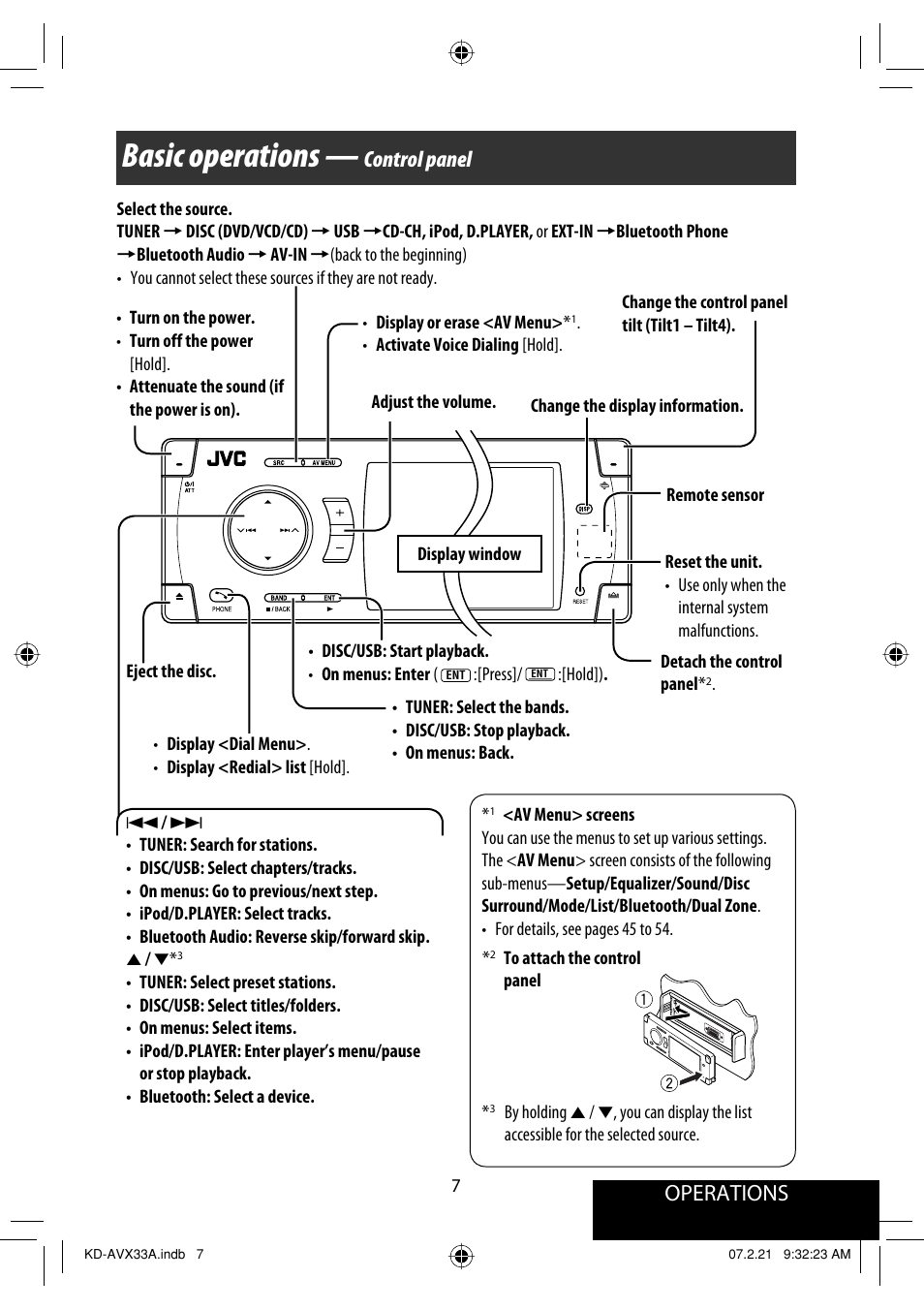 Basic operations — control panel, Basic operations, Operations | Control panel | JVC KD-AVX33 User Manual | Page 317 / 382