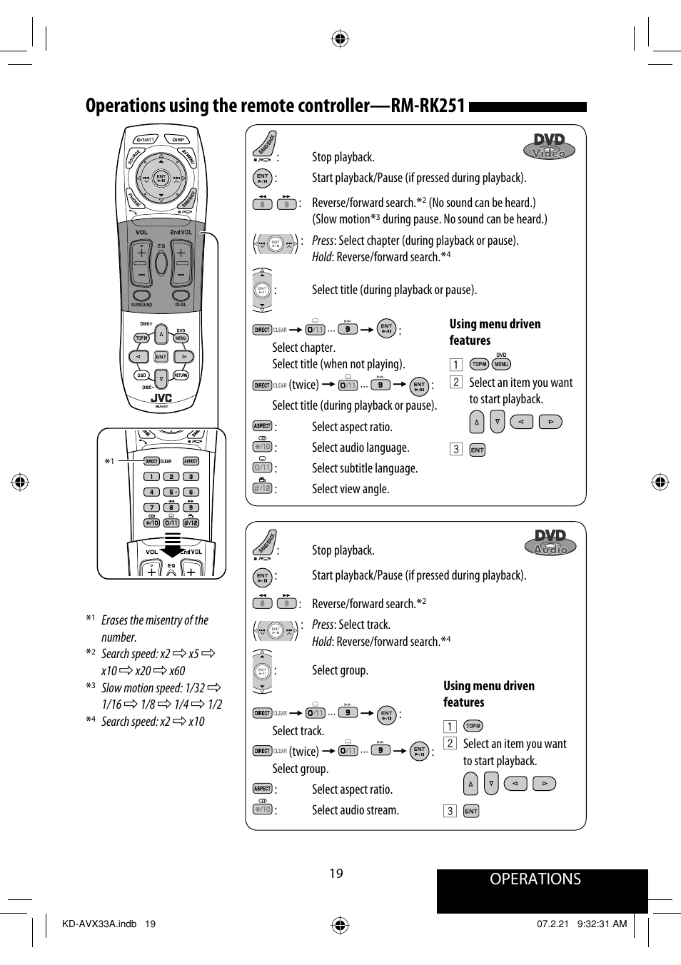 Operations using the remote controller—rm-rk251, Operations | JVC KD-AVX33 User Manual | Page 329 / 382