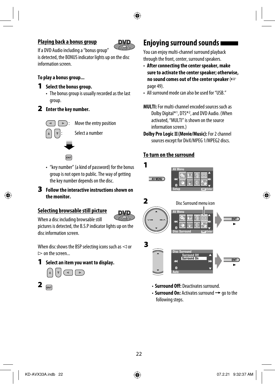 Enjoying surround sounds | JVC KD-AVX33 User Manual | Page 332 / 382