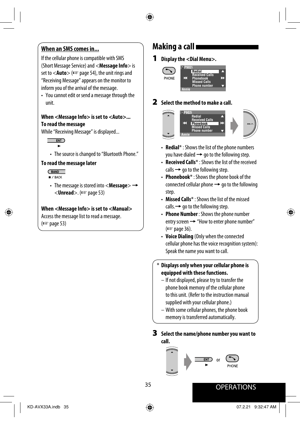 Making a call, Operations | JVC KD-AVX33 User Manual | Page 345 / 382