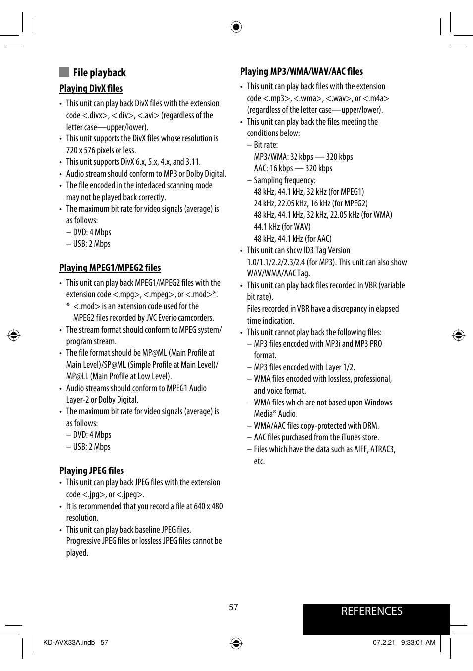 References, File playback | JVC KD-AVX33 User Manual | Page 367 / 382