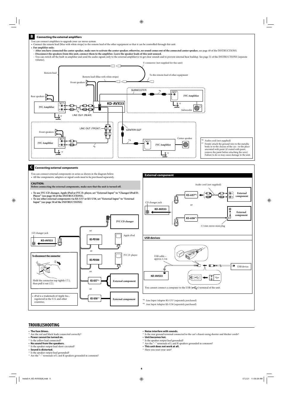 Troubleshooting, External component | JVC KD-AVX33 User Manual | Page 382 / 382