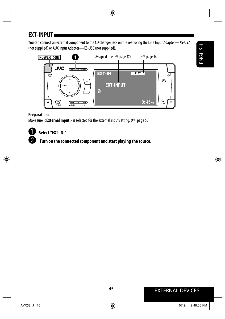 Ext-input, External devices english | JVC KD-AVX33 User Manual | Page 45 / 382