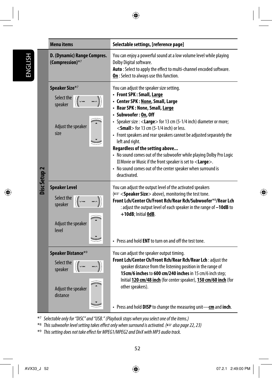 English, Disc setup 2 | JVC KD-AVX33 User Manual | Page 52 / 382