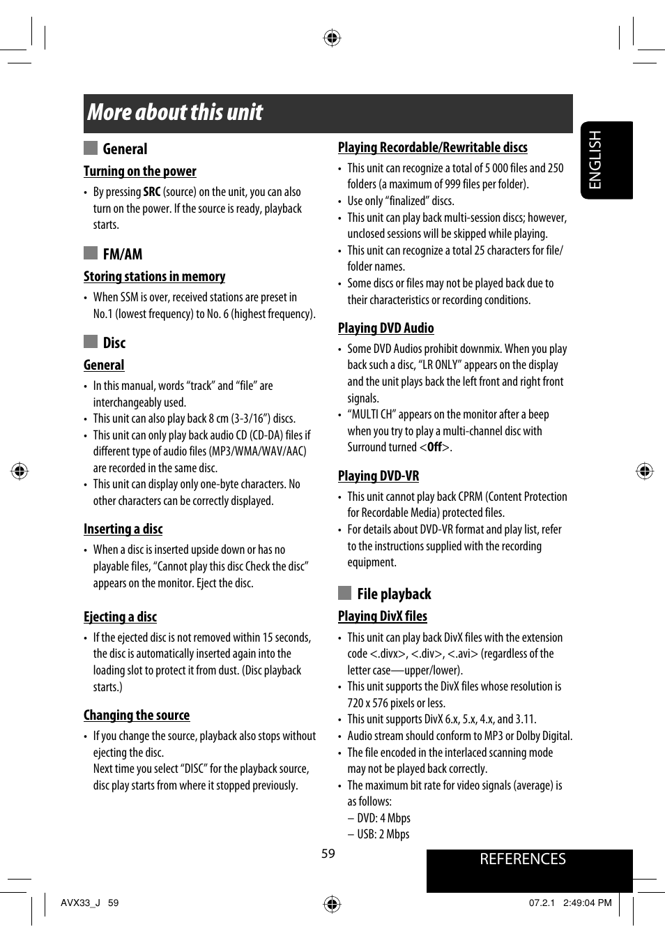 More about this unit | JVC KD-AVX33 User Manual | Page 59 / 382