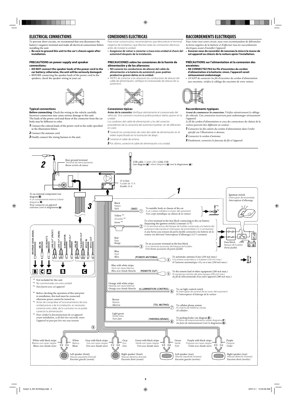 Electrical connections, Conexiones electricas, Raccordements electriques | JVC KD-AVX33 User Manual | Page 75 / 382