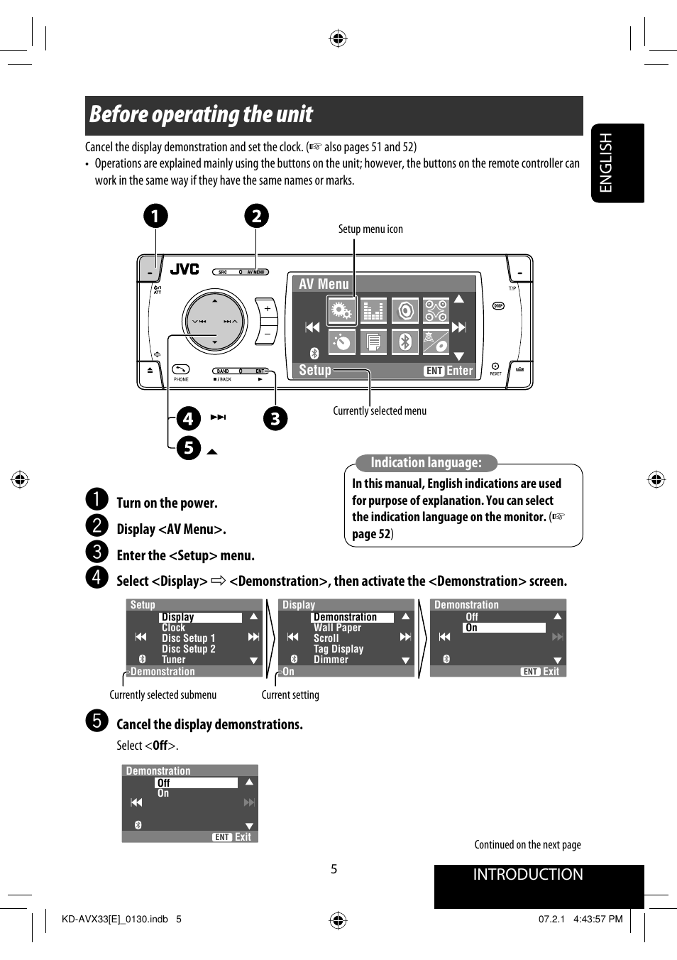 Before operating the unit, Introduction, English | JVC KD-AVX33 User Manual | Page 85 / 382