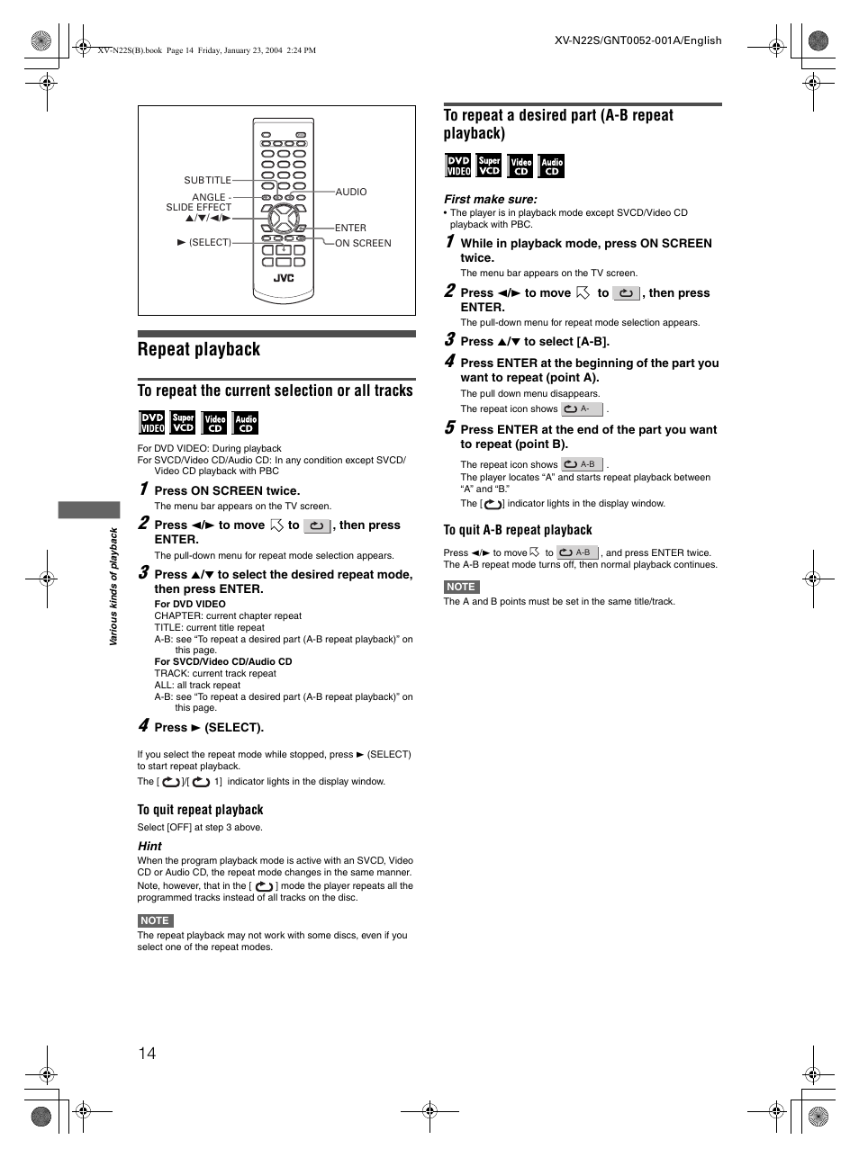 Repeat playback | JVC GNT0052-001A User Manual | Page 16 / 36
