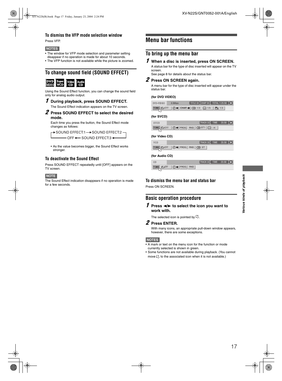 Menu bar functions, Basic operation procedure | JVC GNT0052-001A User Manual | Page 19 / 36