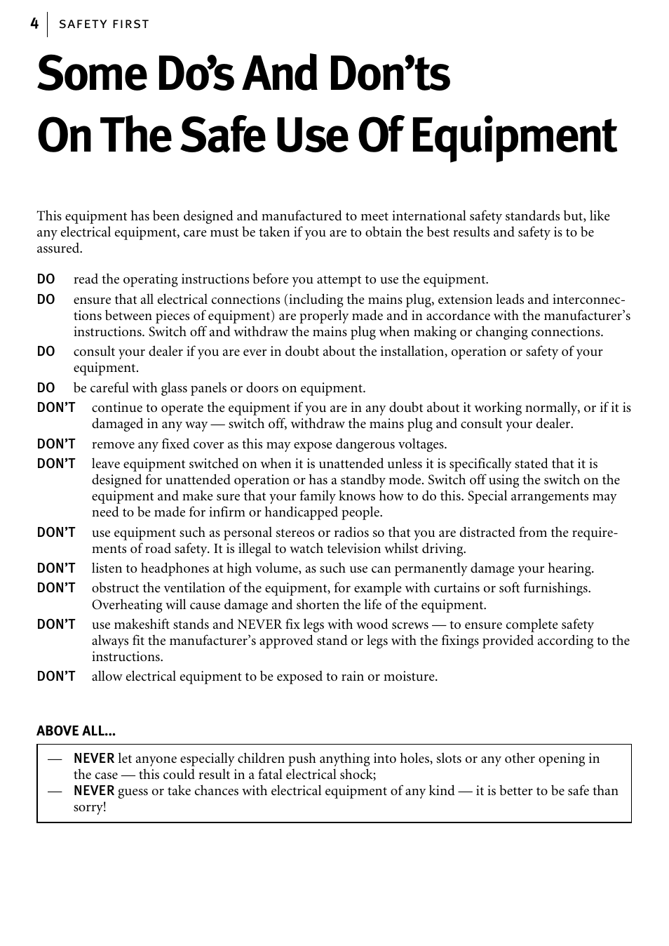 Some do’s and don’ts on the safe use of equipment | JVC HR-J580EK User Manual | Page 4 / 56