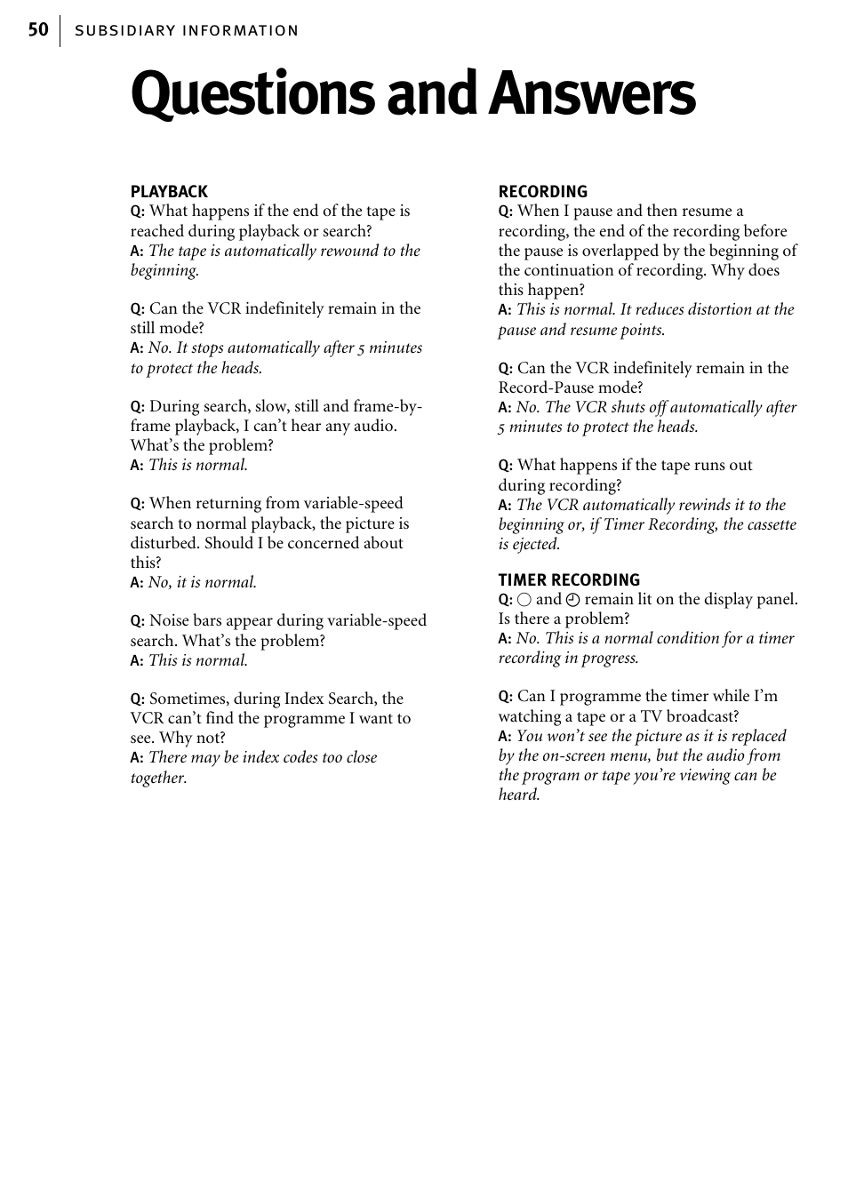Questions and answers | JVC HR-J580EK User Manual | Page 50 / 56