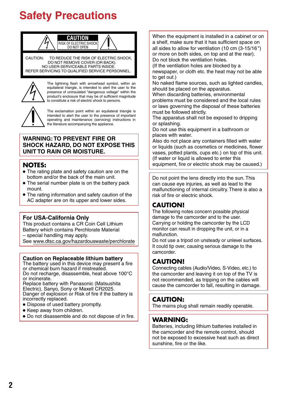 Safety precautions | JVC 1208YDR-YG-MD User Manual | Page 2 / 74