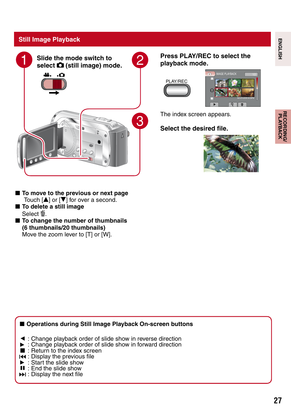 Still image playback | JVC 1208YDR-YG-MD User Manual | Page 27 / 74