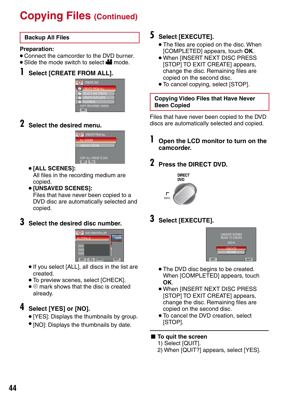 Button (z pg. 44), Copying files, Continued) | JVC 1208YDR-YG-MD User Manual | Page 44 / 74