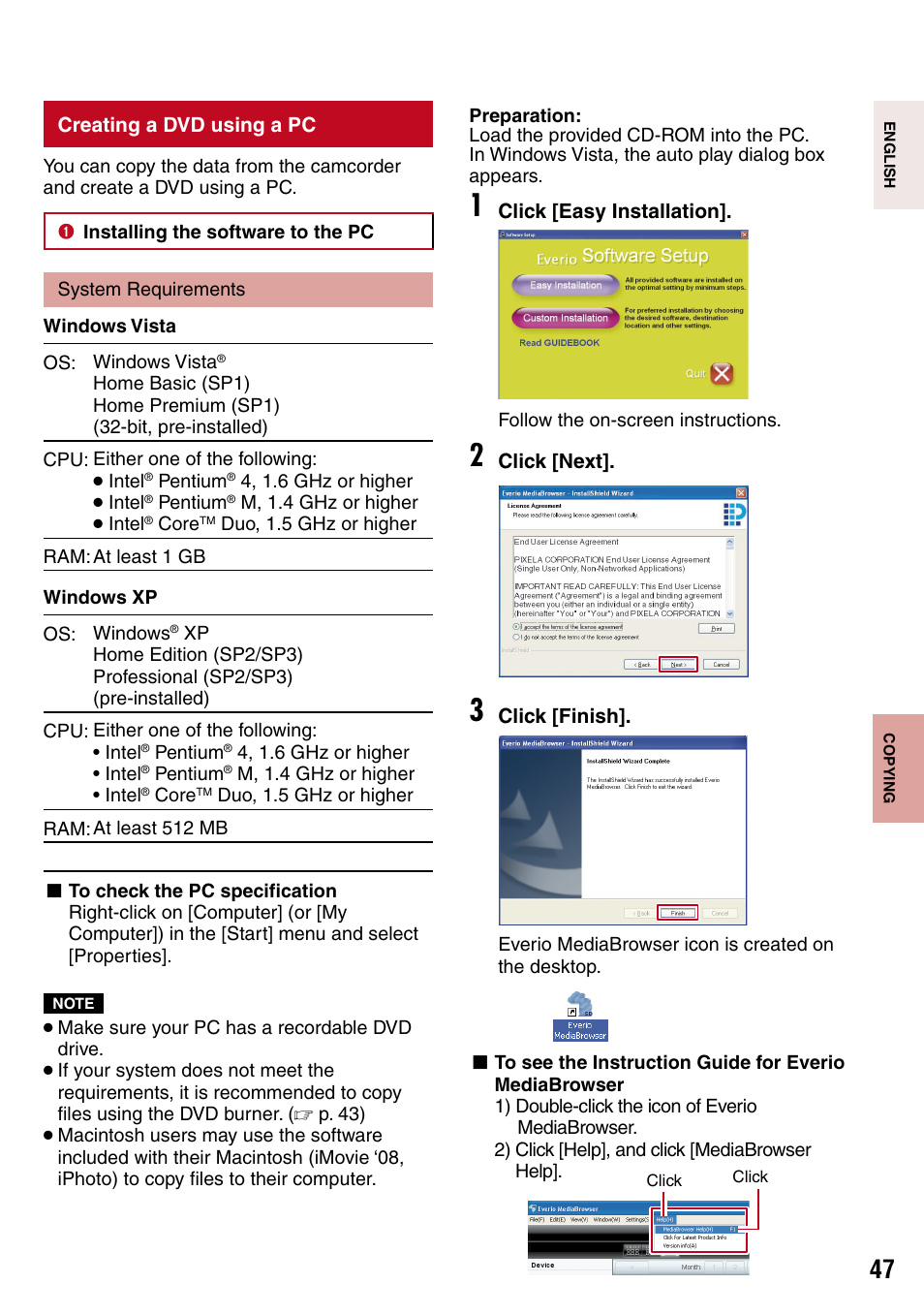 Creating a dvd using a pc, Our computer (z pg. 47) | JVC 1208YDR-YG-MD User Manual | Page 47 / 74