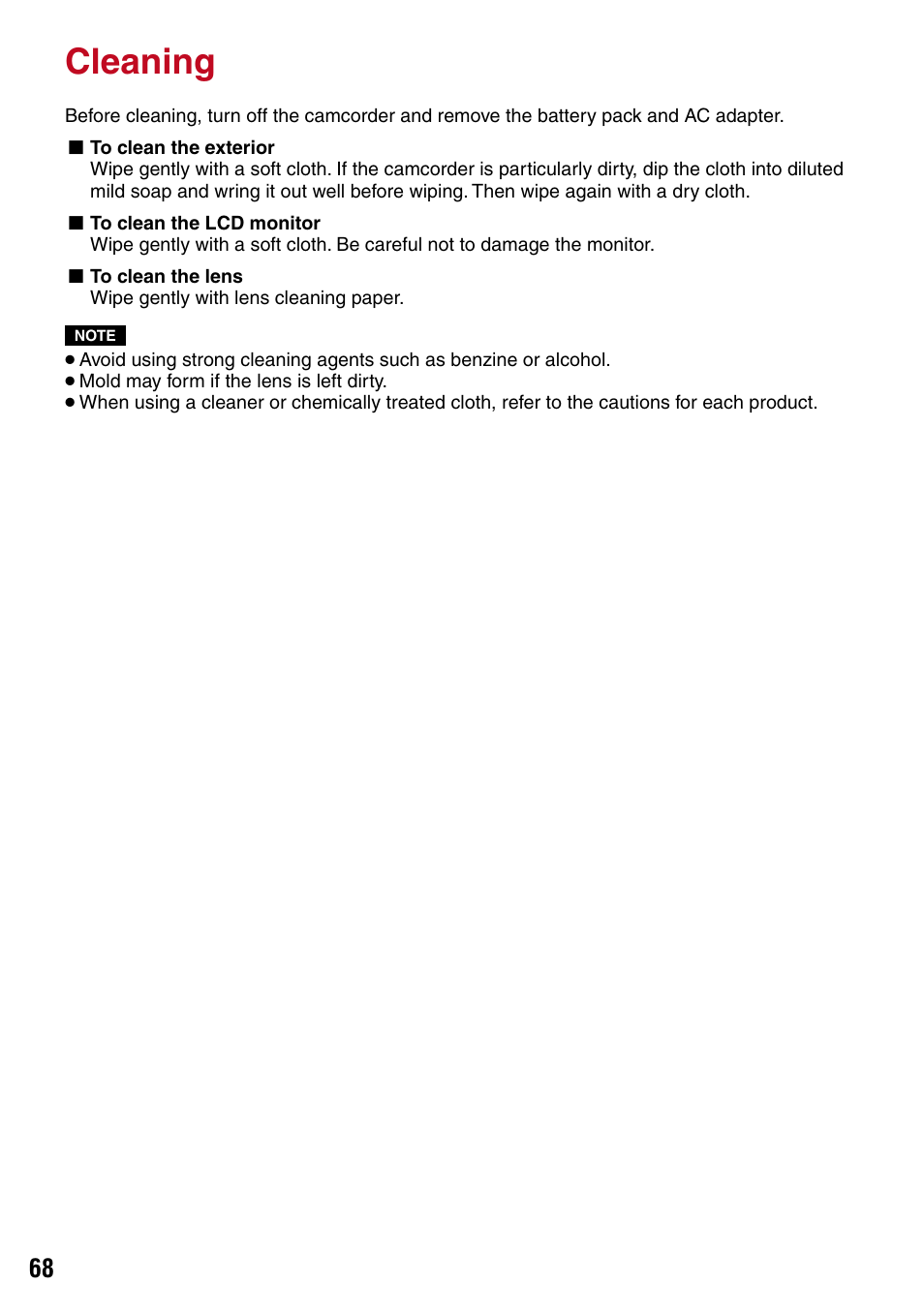 Cleaning | JVC 1208YDR-YG-MD User Manual | Page 68 / 74