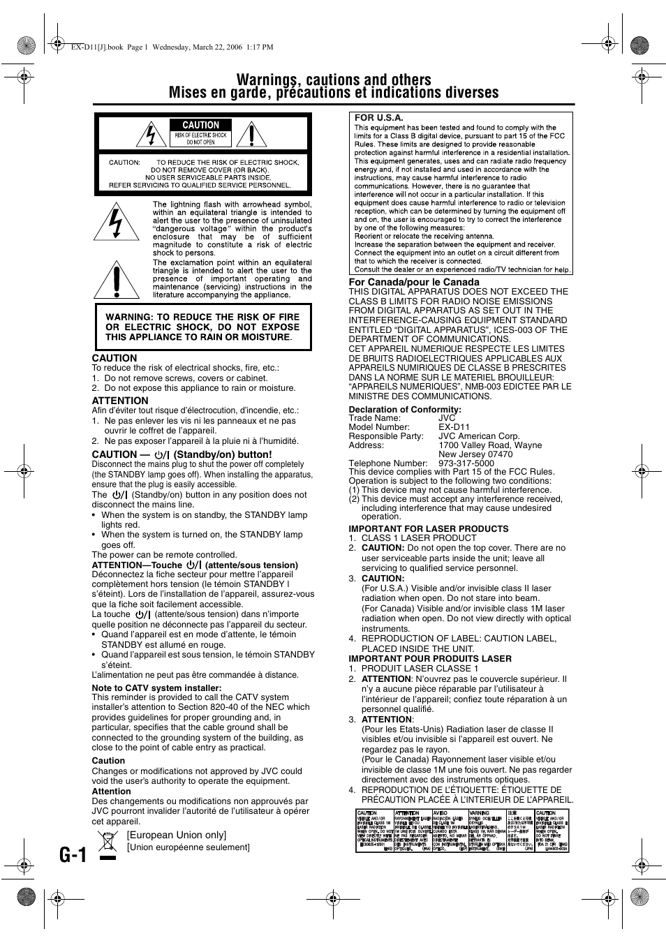 Warnings, cautions and others | JVC EX-D11 User Manual | Page 2 / 86