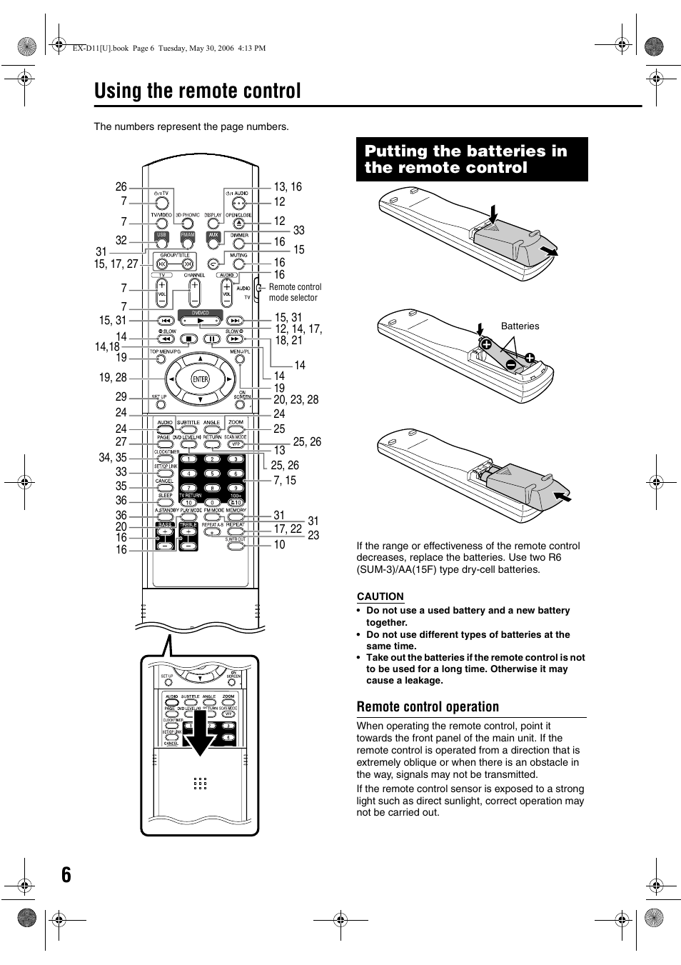 Using the remote control, Putting the batteries in the remote control | JVC EX-D11 User Manual | Page 52 / 86