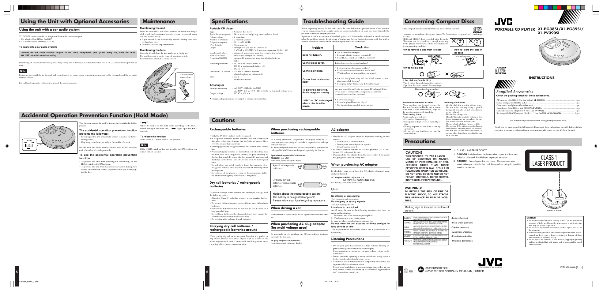 JVC XL-PG39SL User Manual | 4 pages