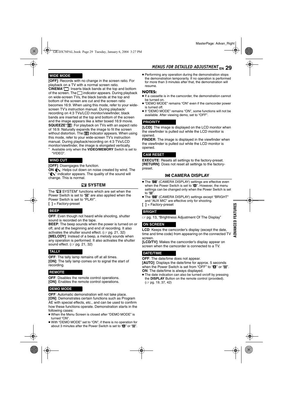 R (੬ pg. 29), Time (੬ pg. 29 | JVC Digital Video Camera GR-DX78 User Manual | Page 29 / 52